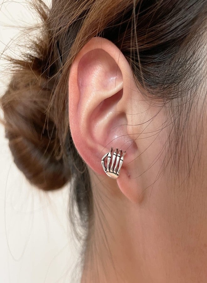 DOLLESS Halloween Skeleton Hand Ear Cuffs Gothic Skull Finger Ear Cuffs Clip Earrings for Halloween Theme Party (2PCS) - Image 4